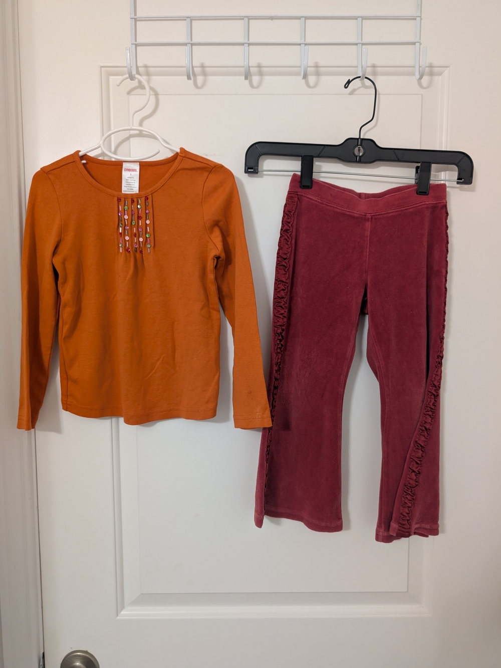 Vintage Gymboree Harvest Leaves Velour Pants Beaded Top Fall Outfit 4 5